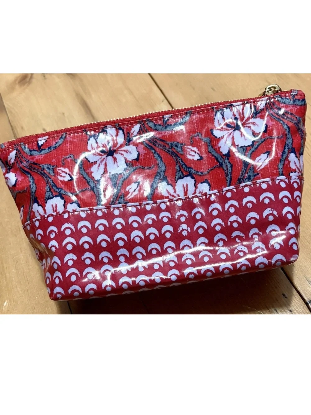 TORY BURCH Cosmetic Case Red Floral Makeup Bag